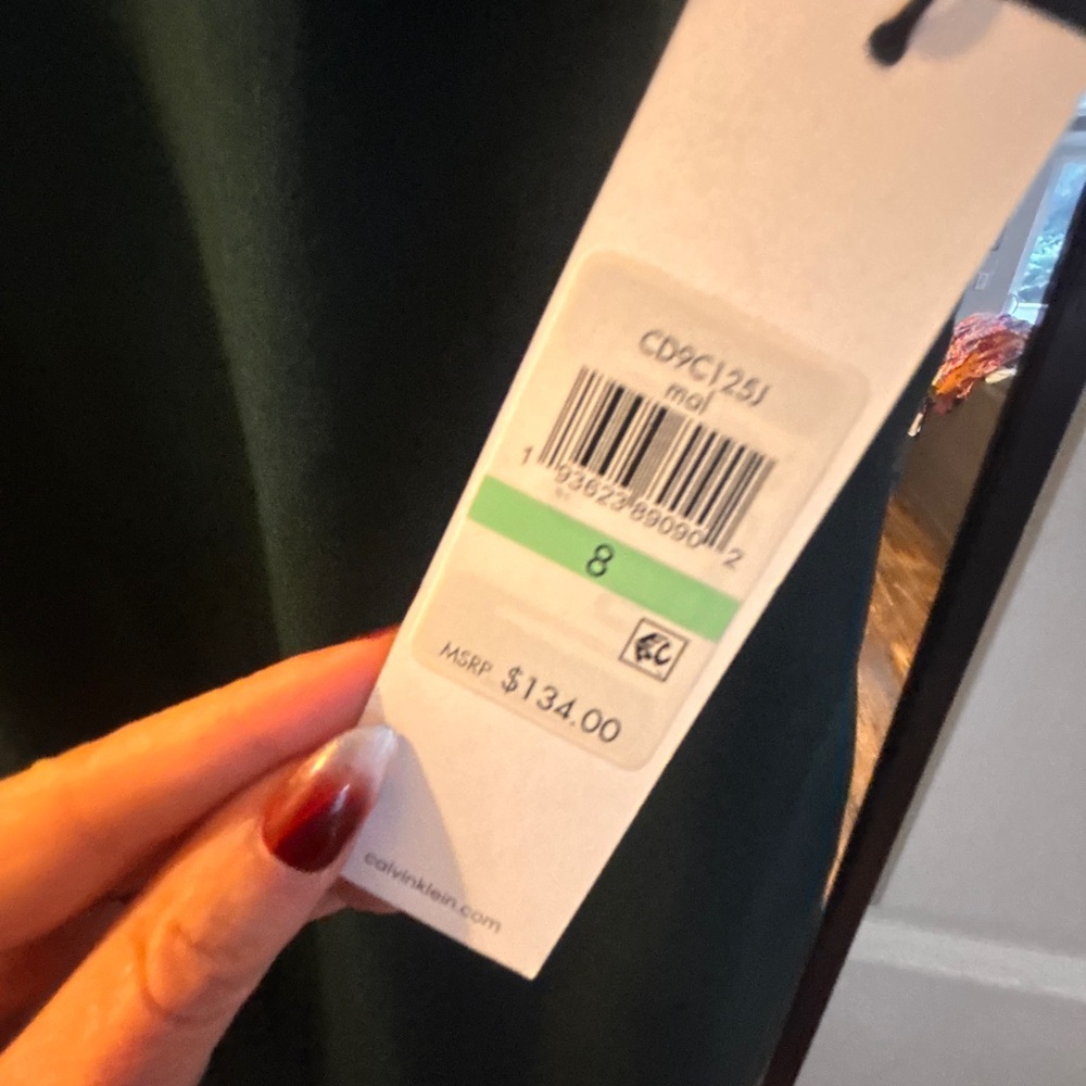 ⭐️NEW Calvin Klein Dark Green Mini Dress with Ruffle Sleeves - Picture 3 of 6